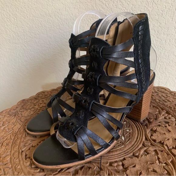 Jack Rogers Black Hadley Caged Leather Sandals Block Heel Open Toe Womens Size 8 - Picture 2 of 9